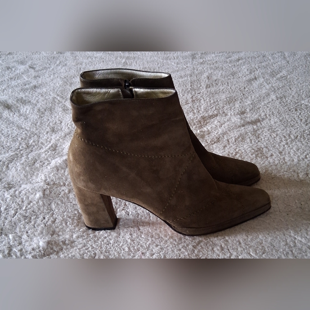 Escada Olive Green Suede Ankle Booties